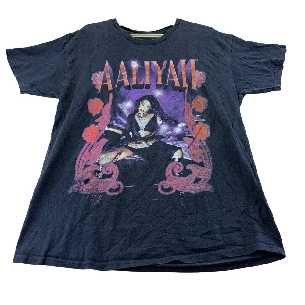 Aaliyah T-Shirt Unisex L Black Graphic Tee Vintage Music Hip Hop R&B Style